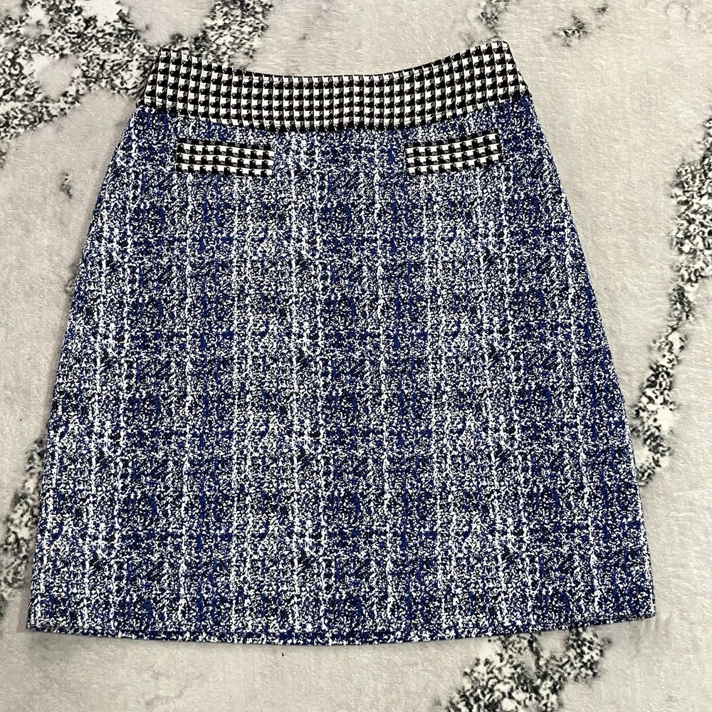 Cabi Skirt Womens Size 0 Blue Tweed Houndstooth Pencil Skirt Textured Career NWT
